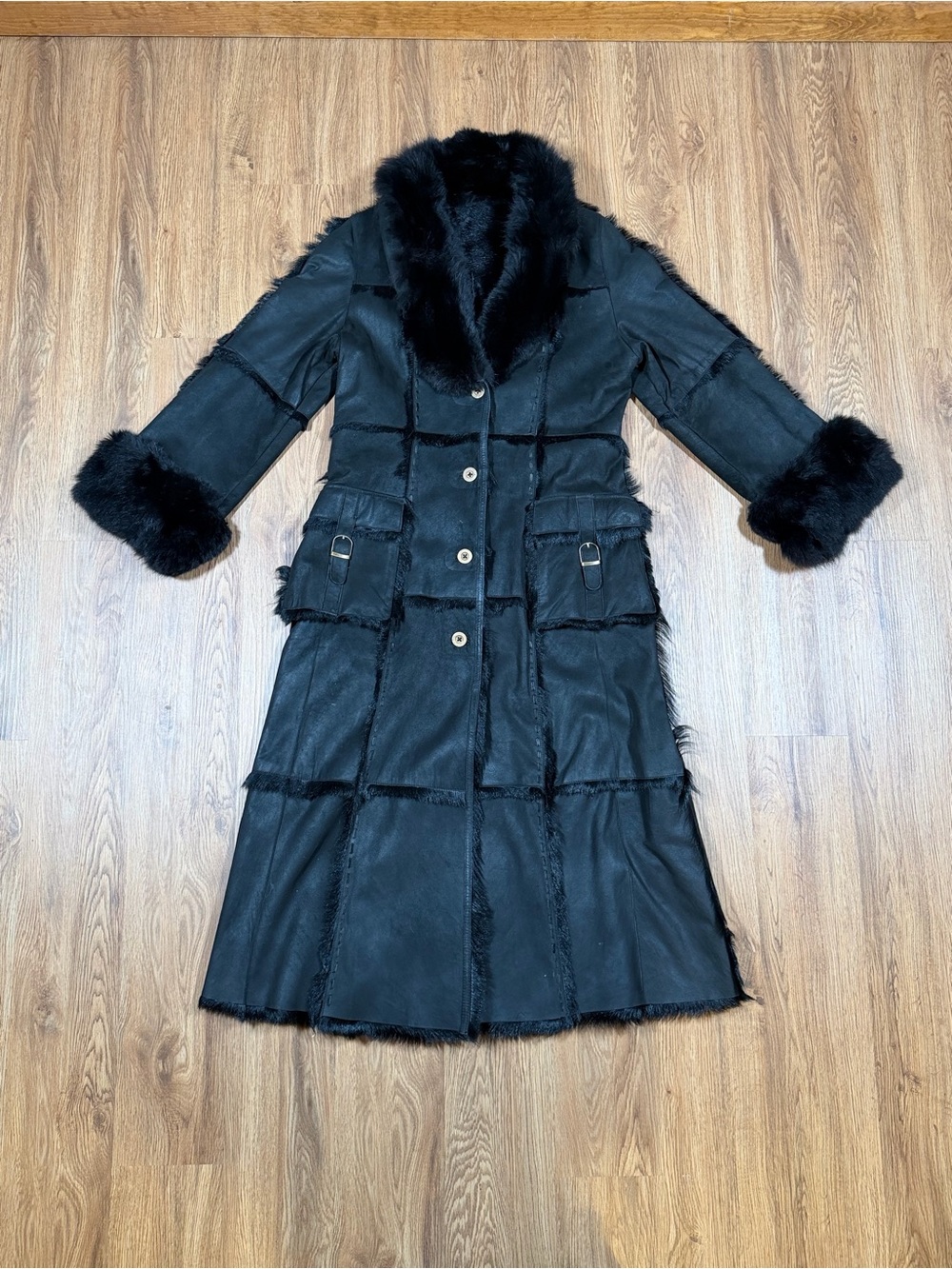 Vintage Black Patchwork Shearling Penny Lane 100% Real Fur Women’s Coat